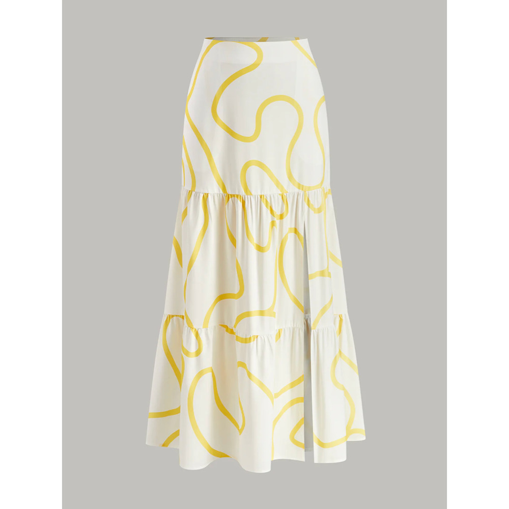 Commense Yellow One-Shoulder Abstract Print Skirt Set SZ L - Picture 3 of 3